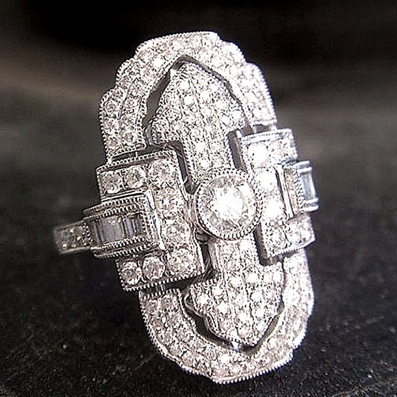 Geometric Zircon Sterling Silver Ring - Picture 7 of 7